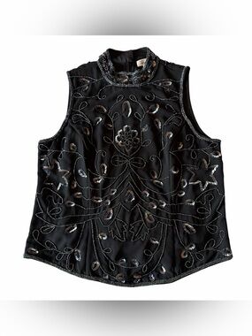 Vintage Tradition Embellished Beaded/Sequin Black Sleeveless Mock Neck Top Sz8